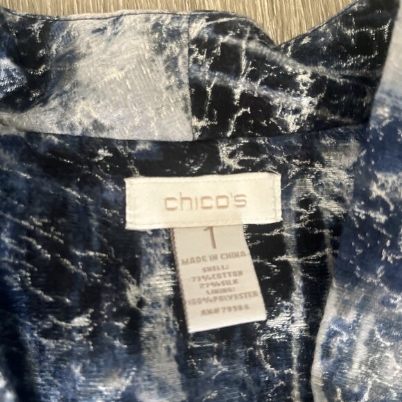 Chicos Blazer Womens 1 (US 10) Open Front Jacket 3/4 Sleeve Abstract Lightweight - Picture 4 of 5